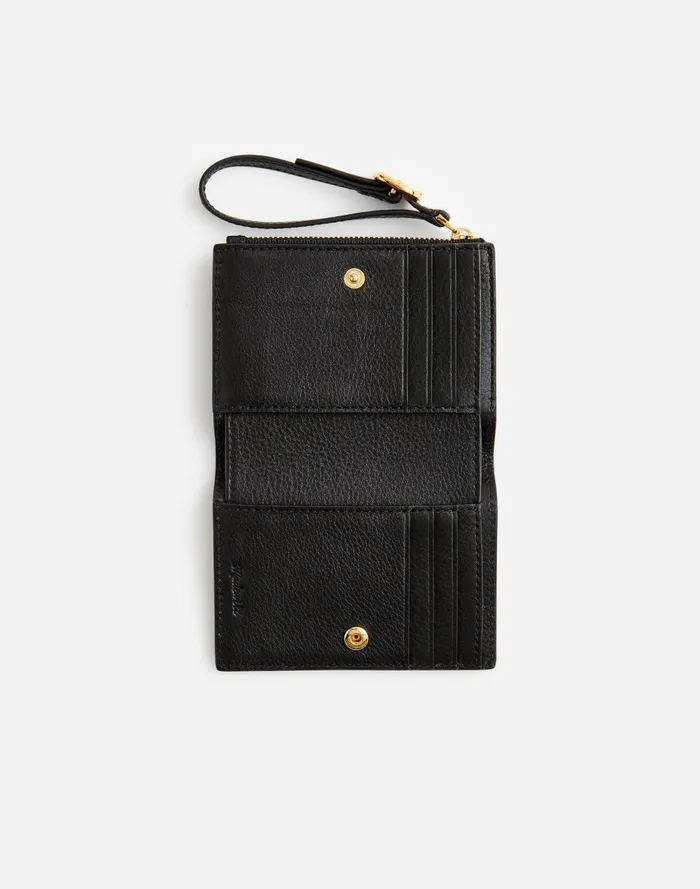 Women Pouches and Wallets Madewell Leather Bifold Wallet Wristlet True Black