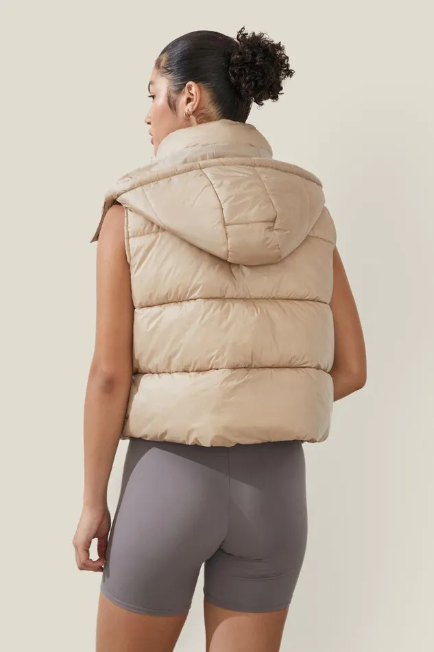 Women Puffers and Jackets Cotton On The Recycled Mother Hooded Puffer Vest 20 White Pepper