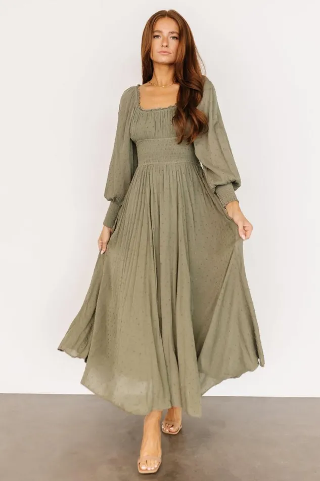 Women Renata Dot Maxi Dress Dusty Olive Baltic Born Maxi Dresses