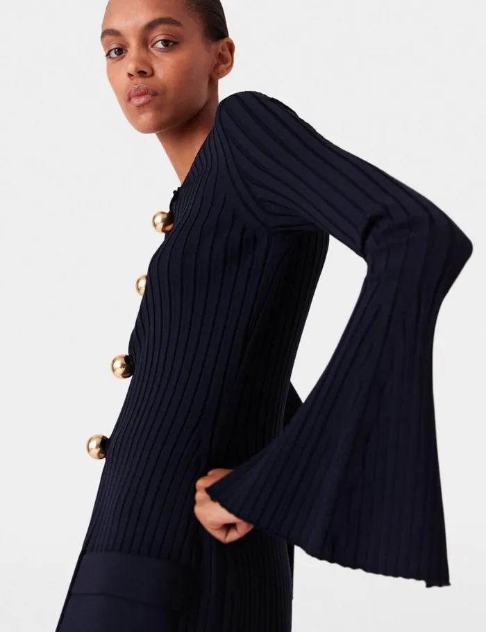 Women Ribbed Long Sleeve Cardigan Deep Navy Stella McCartney Knitwear