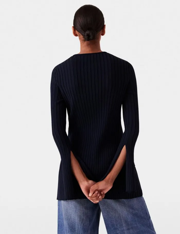Women Ribbed Long Sleeve Cardigan Deep Navy Stella McCartney Knitwear