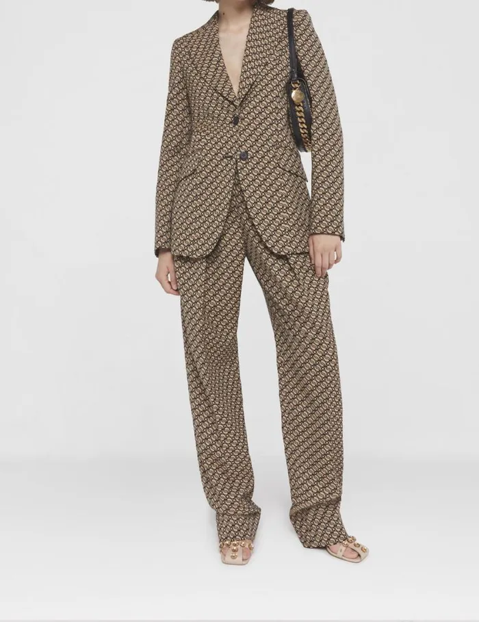 Women SWave Print SingleBreasted Blazer Raffia Beige Stella McCartney Tailoring