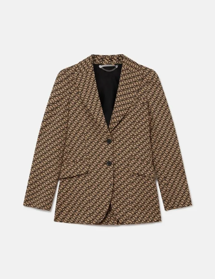 Women SWave Print SingleBreasted Blazer Raffia Beige Stella McCartney Tailoring