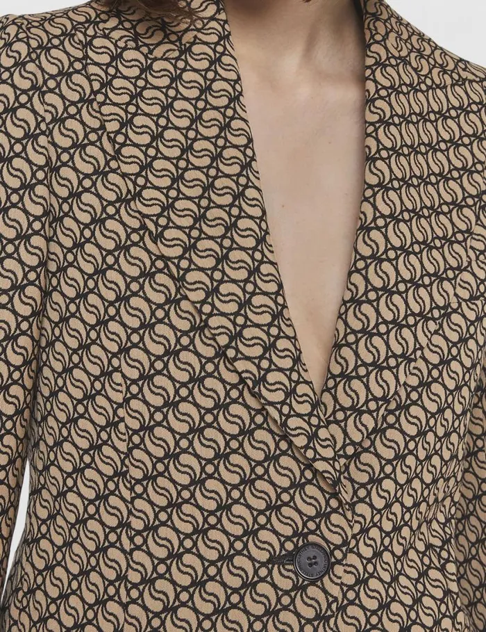 Women SWave Print SingleBreasted Blazer Raffia Beige Stella McCartney Tailoring