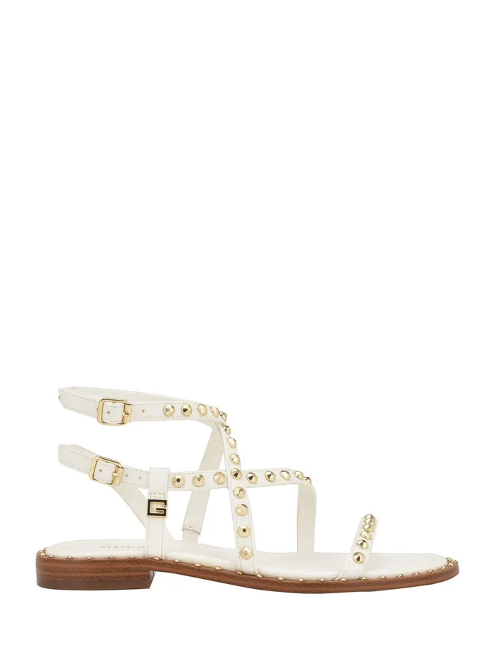 Women Sandals GUESS White Yamara Studded Gladiator Sandals Women Sandals GUESS White Yamara Studded Gladiator Sandals