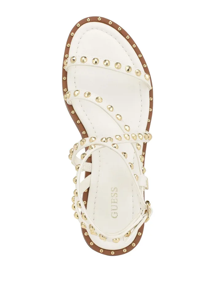 Women Sandals GUESS White Yamara Studded Gladiator Sandals Women Sandals GUESS White Yamara Studded Gladiator Sandals