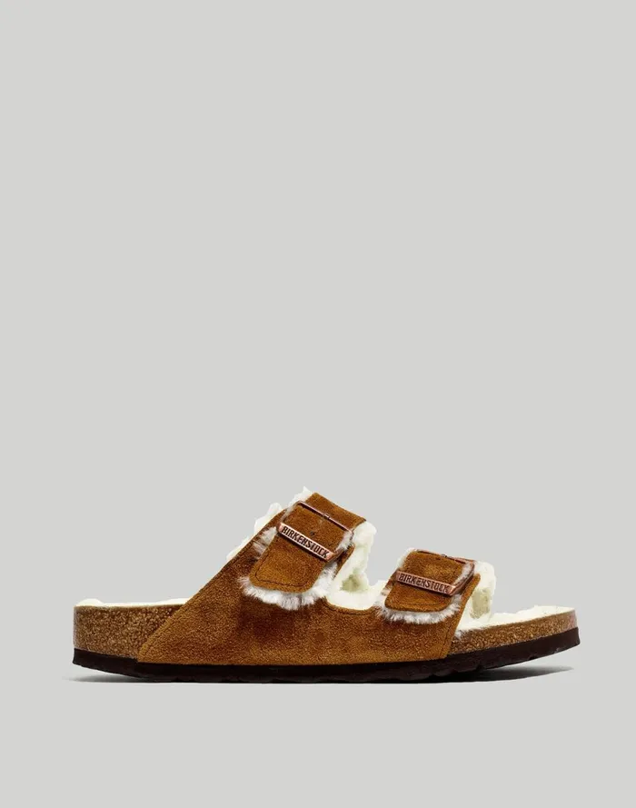Women Sandals Madewell Birkenstock Suede Arizona Sandals In Shearling Mink Natural