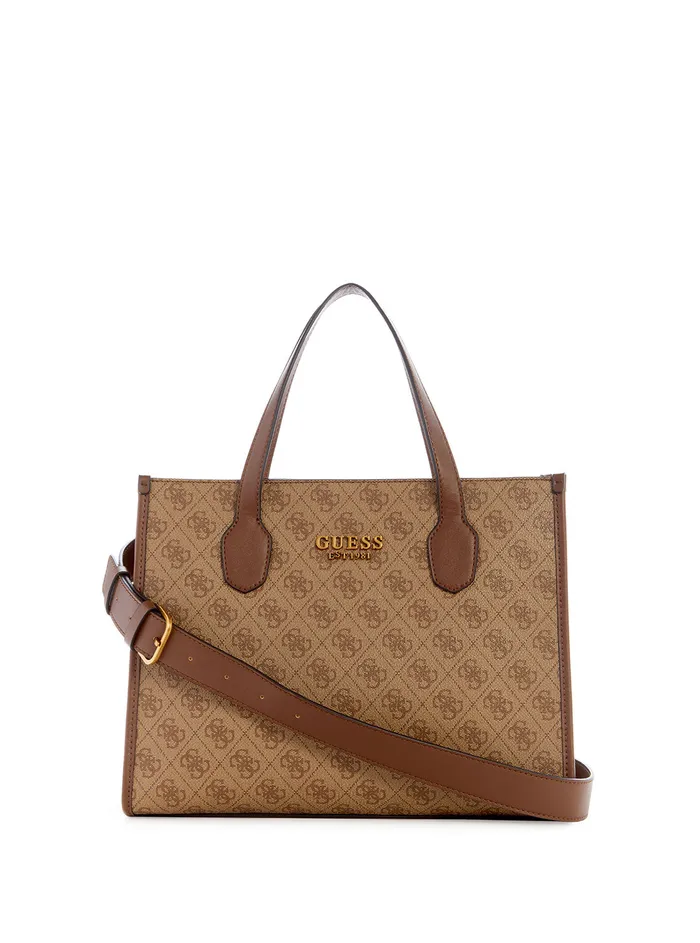 Women Satchel GUESS Latte Logo Silvana Small Tote Bag