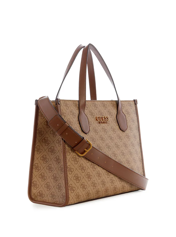 Women Satchel GUESS Latte Logo Silvana Small Tote Bag Women Satchel GUESS Latte Logo Silvana Small Tote Bag
