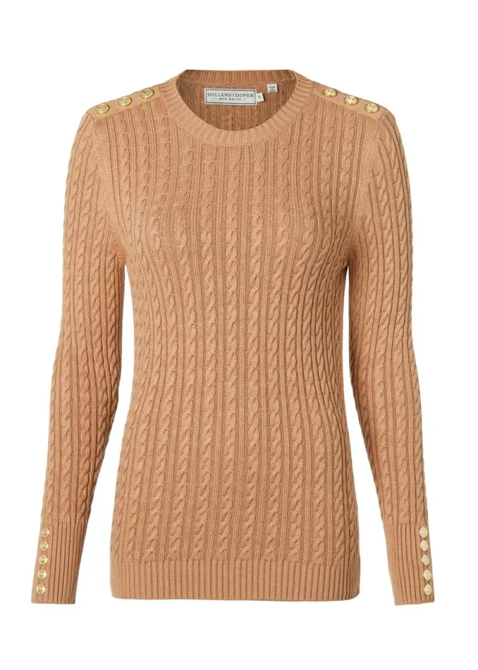 Women Seattle Cable Crew Knit Dark Camel Holland Cooper Knitwear Women Seattle Cable Crew Knit Dark Camel Holland Cooper Knitwear