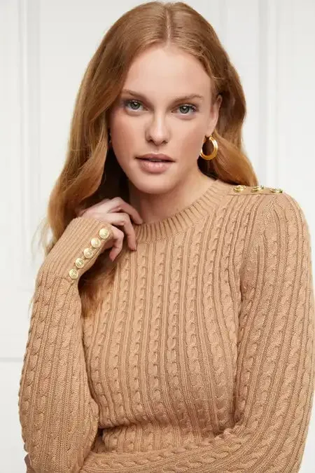 Women Seattle Cable Crew Knit Dark Camel Holland Cooper Knitwear Women Seattle Cable Crew Knit Dark Camel Holland Cooper Knitwear