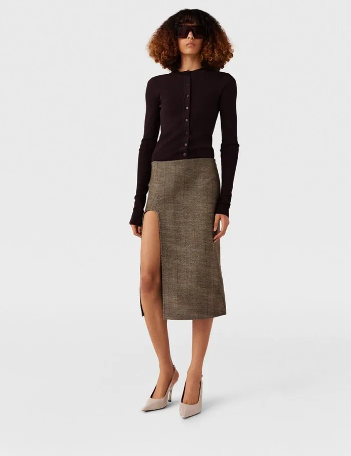 Women SideSlit Tweed Skirt Beige Tweed Stella McCartney Tailoring Women SideSlit Tweed Skirt Beige Tweed Stella McCartney Tailoring