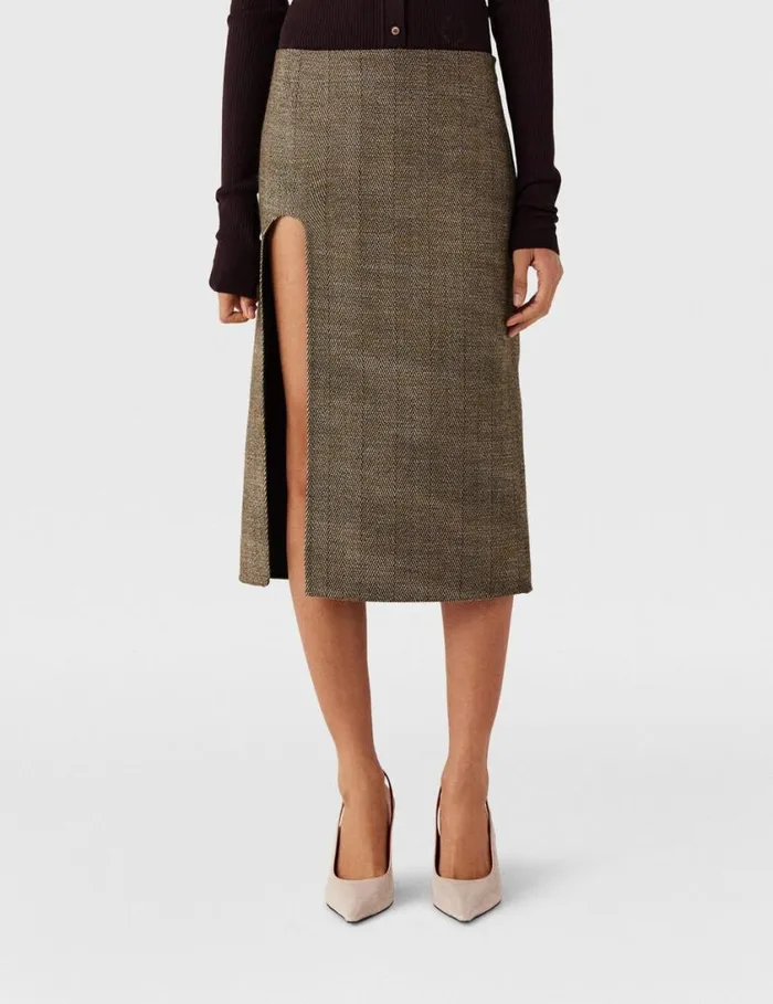 Women SideSlit Tweed Skirt Beige Tweed Stella McCartney Tailoring Women SideSlit Tweed Skirt Beige Tweed Stella McCartney Tailoring