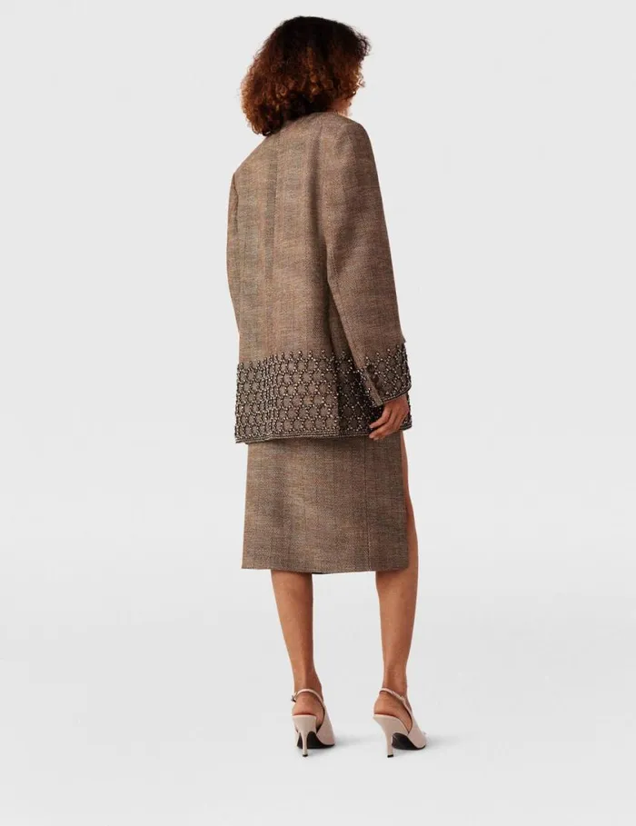 Women SideSlit Tweed Skirt Beige Tweed Stella McCartney Tailoring Women SideSlit Tweed Skirt Beige Tweed Stella McCartney Tailoring
