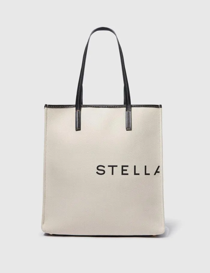 Women SMC Canvas Large Tote Bag Ecru And Black Stella McCartney Shoulder Bags