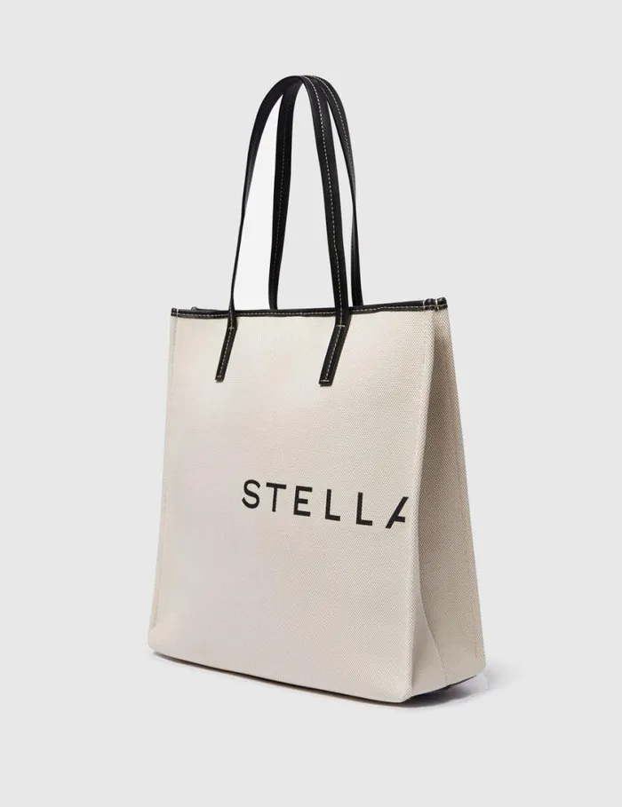 Women SMC Canvas Large Tote Bag Ecru And Black Stella McCartney Shoulder Bags Women SMC Canvas Large Tote Bag Ecru And Black Stella McCartney Shoulder Bags