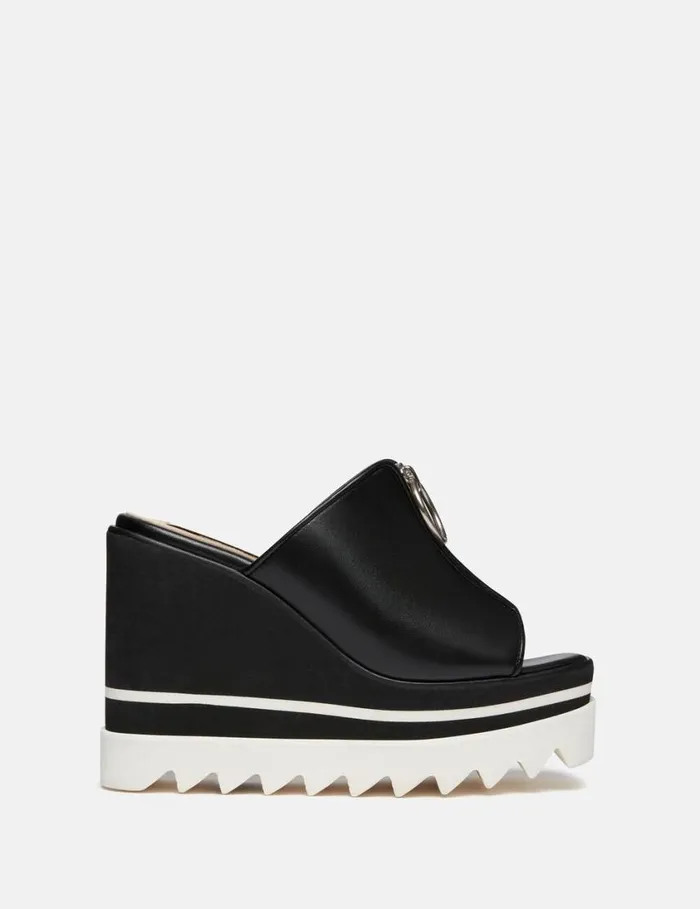 Women SneakElyse Zip Slide Wedge Sandals Black Stella McCartney Wedges
