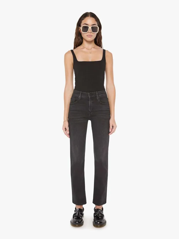 Women Straight Mother Denim The Smarty Pants Hover Black