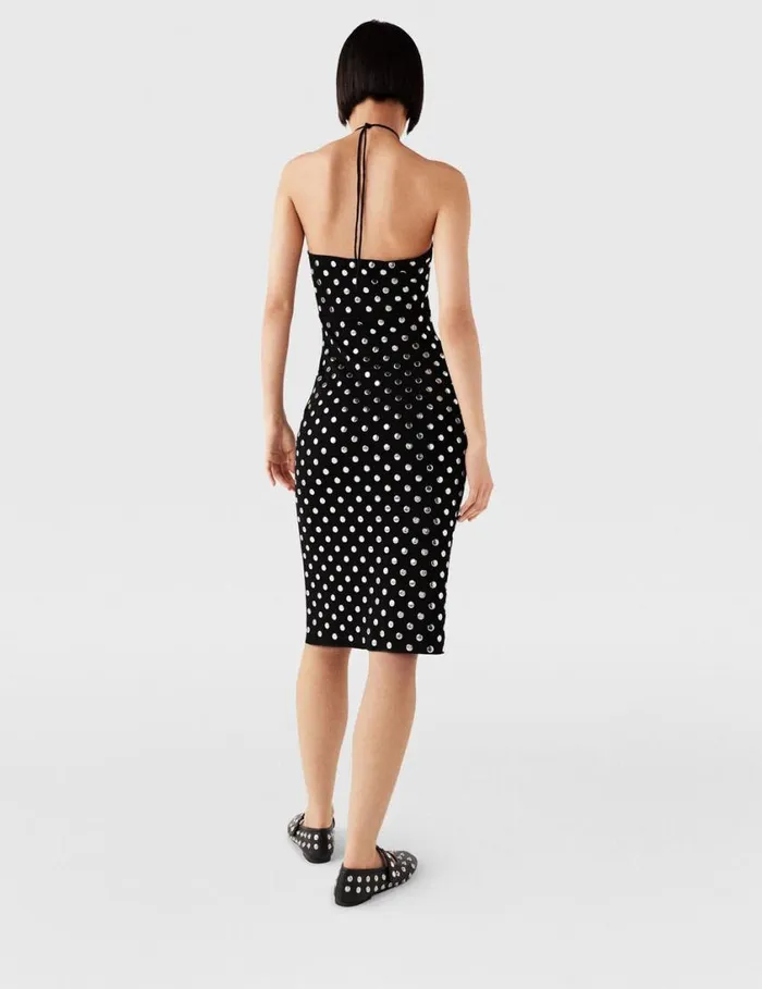 Women Studded Halterneck Midi Dress Black And Sliver Stella McCartney Dresses Women Studded Halterneck Midi Dress Black And Sliver Stella McCartney Dresses