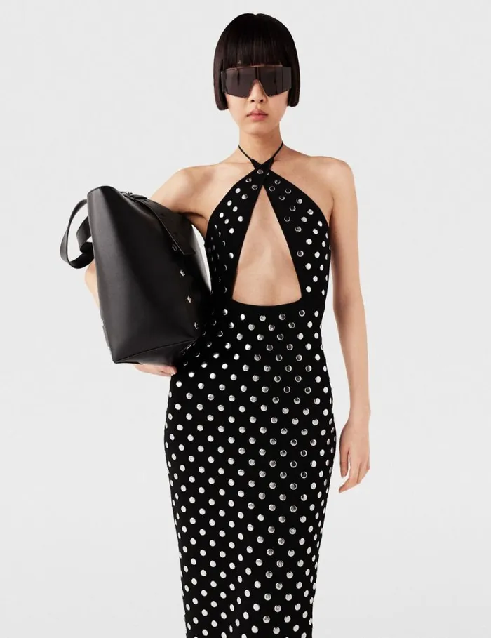 Women Studded Halterneck Midi Dress Black And Sliver Stella McCartney Dresses Women Studded Halterneck Midi Dress Black And Sliver Stella McCartney Dresses