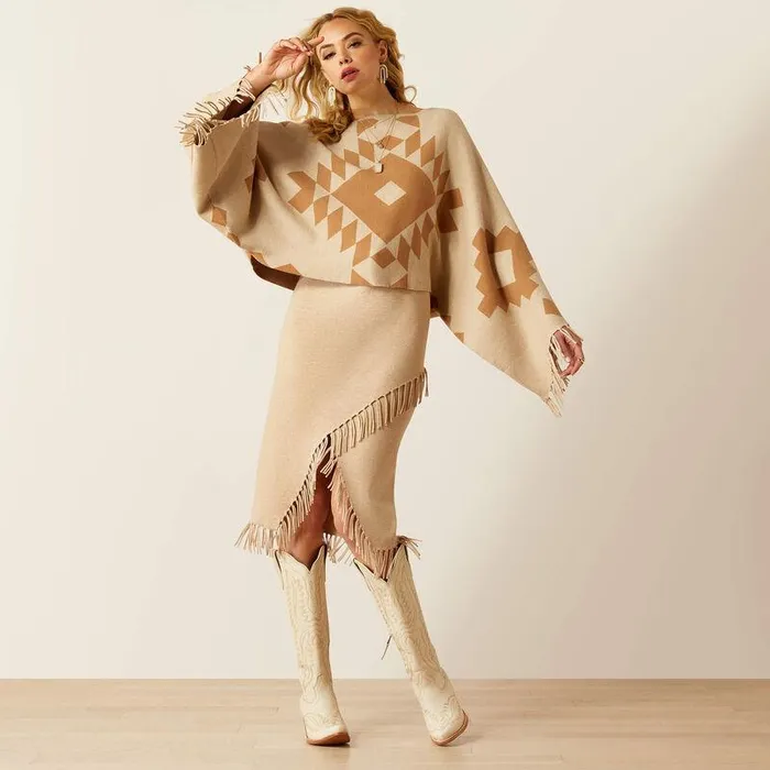Women Sweaters and Cardigans Ariat Sunset Chic Sweater Poncho Oatmealtannin Women Sweaters and Cardigans Ariat Sunset Chic Sweater Poncho Oatmealtannin