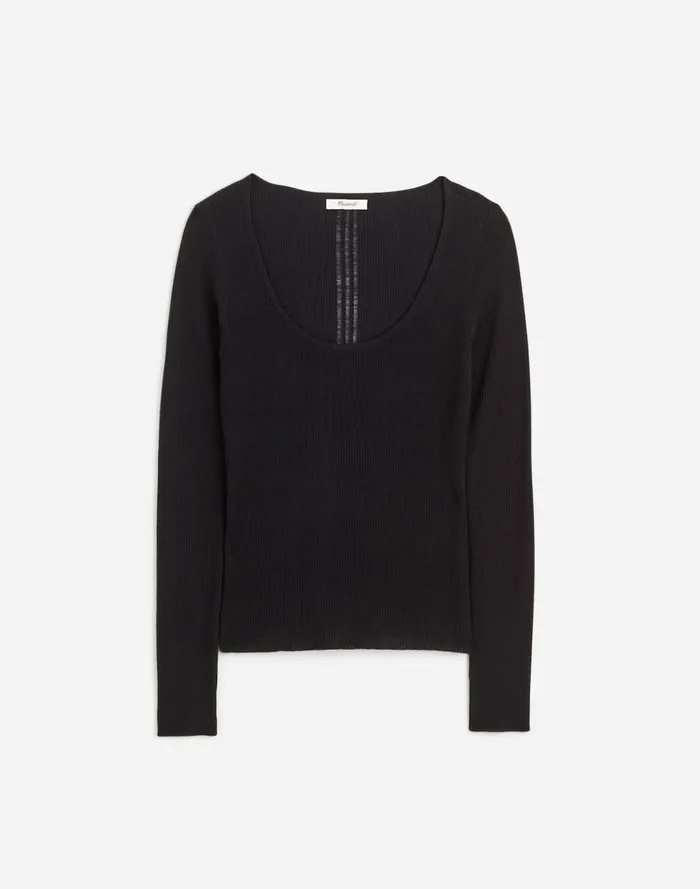 Women Sweaters Madewell Merino WoolSilk Blend Scoopneck Sweater True Black