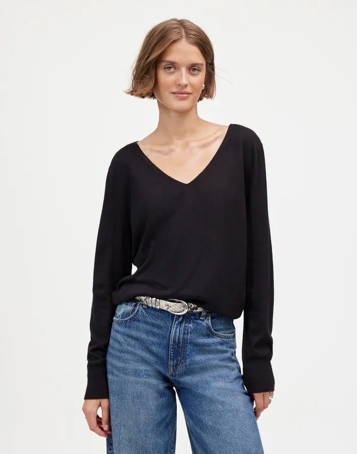 Women Sweaters Madewell Merino WoolSilk Blend VNeck Sweater True Black