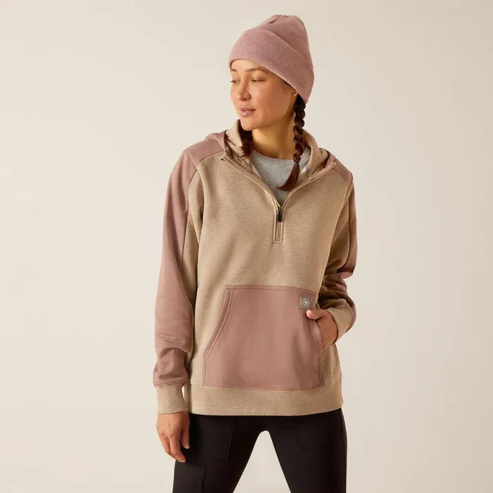 Women Sweatshirts and Hoodies Ariat Rebar Colorblocked 12 Zip Hoodie Oatmeal Heatherantler