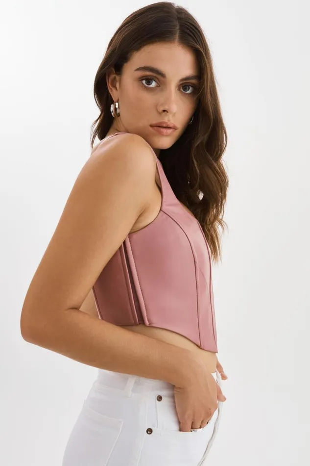 Women TABIA Leather Corset Top Mauve Pink LAMARQUE Tops Women TABIA Leather Corset Top Mauve Pink LAMARQUE Tops