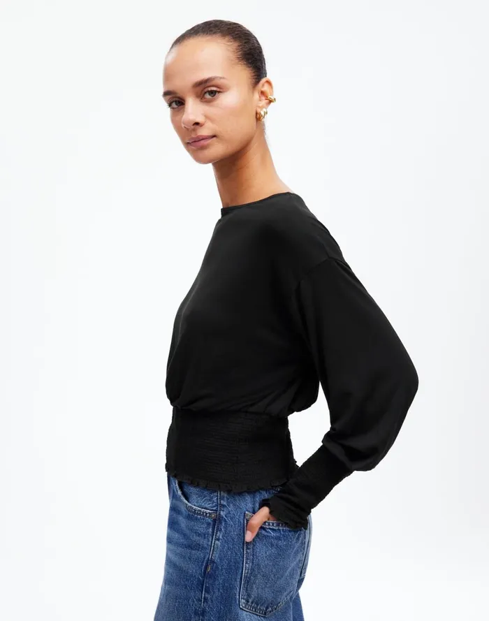 Women Tees Madewell Cinched LongSleeve Top Jet Black