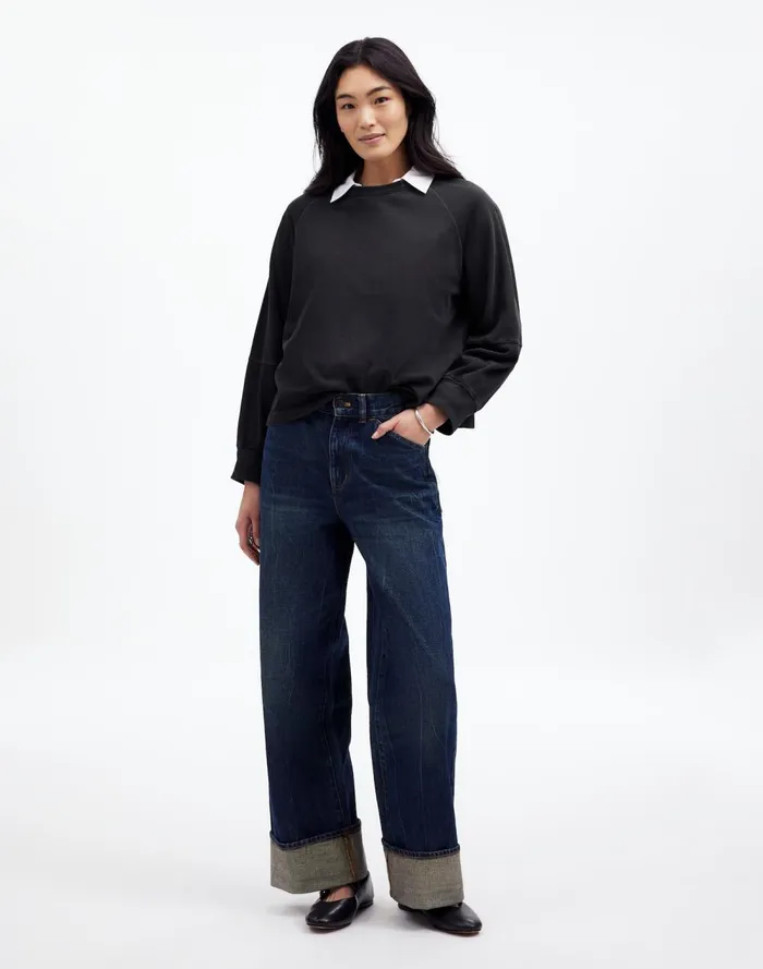 Women Tees Madewell Relaxed LongSleeve Raglan Tee Black Coal