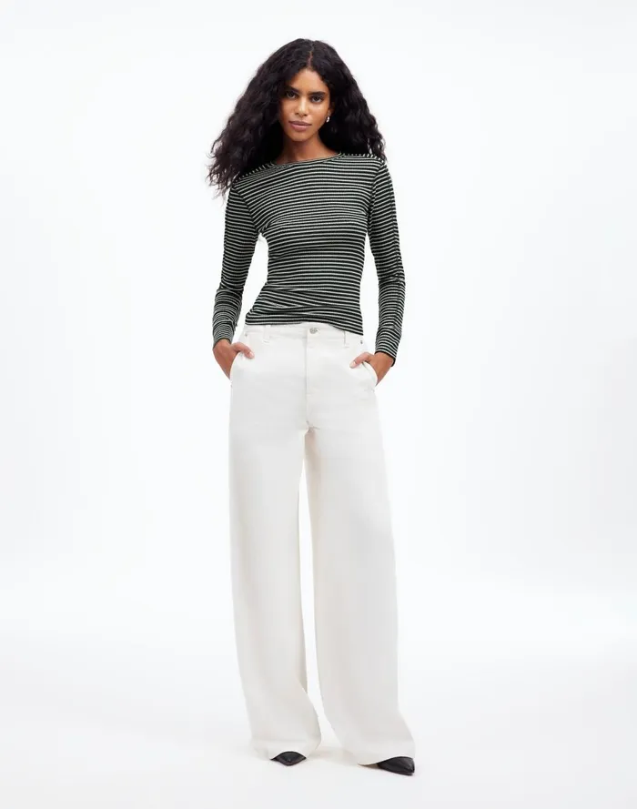 Women Tees Madewell Ribbed Crewneck LongSleeve Tee Luxury Forest