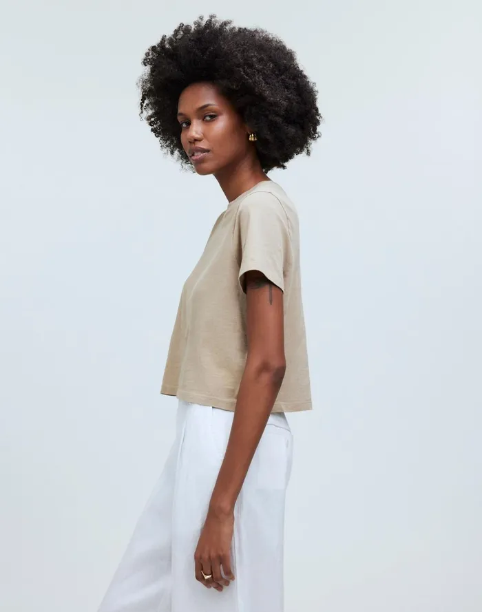 Women Tees Madewell Softfade Cotton BoxyCrop Tee Drill Khaki