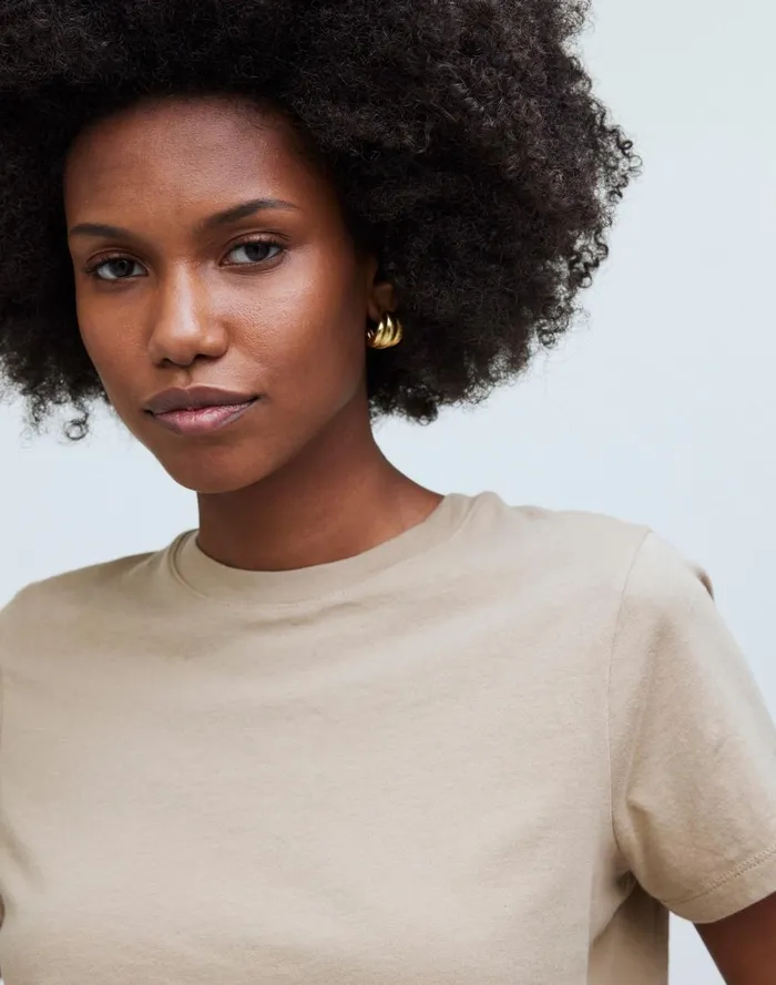 Women Tees Madewell Softfade Cotton BoxyCrop Tee Drill Khaki