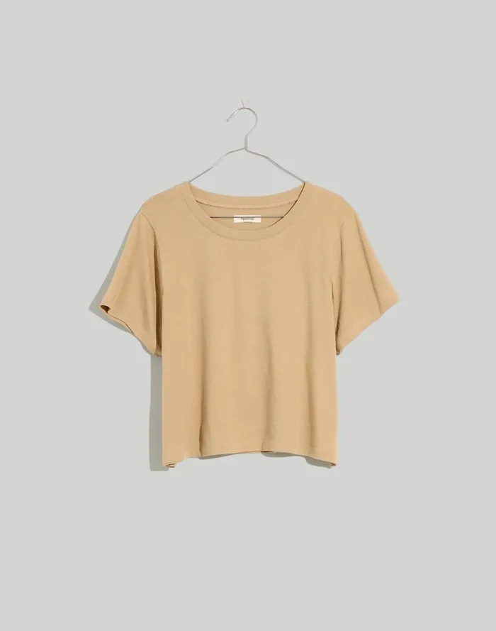 Women Tees Madewell Softfade Cotton BoxyCrop Tee Drill Khaki