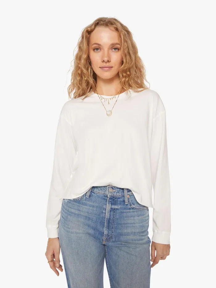 Women Tees Tanks Mother Denim The LS Slouchy Cut Off White