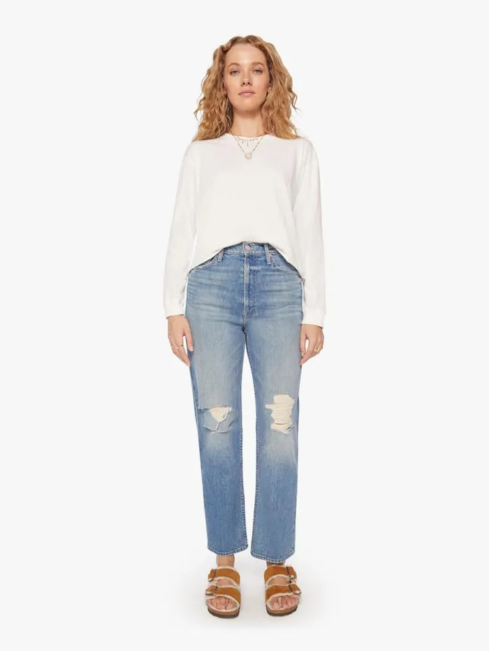 Women Tees Tanks Mother Denim The LS Slouchy Cut Off White