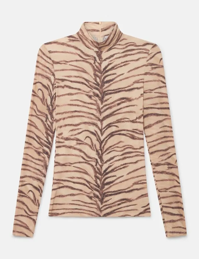 Women Tiger Print HighNeck Top Natural Tiger Print Stella McCartney Shirts And Tops