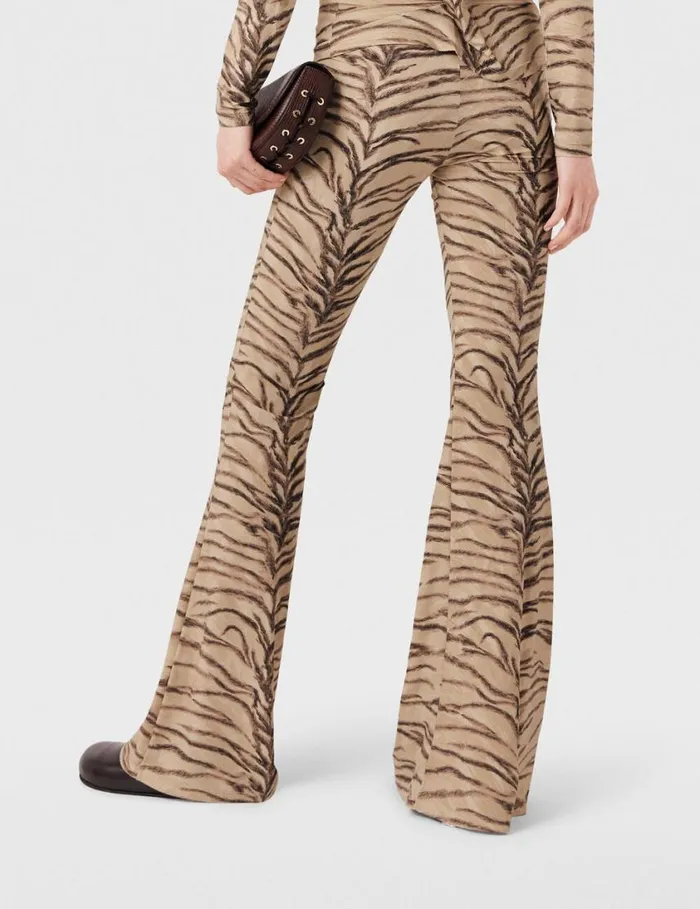 Women Tiger Print HighRise Flared Pants Natural Tiger Print Stella McCartney Pants And Shorts Women Tiger Print HighRise Flared Pants Natural Tiger Print Stella McCartney Pants And Shorts