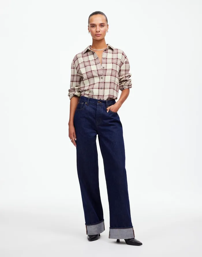 Women Tops and Shirts Madewell Relaxed StraightHem ButtonUp Shirt In Plaid Alabaster