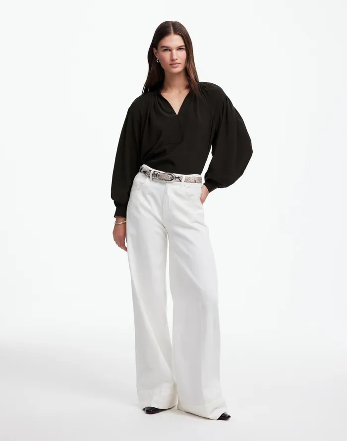 Women Tops and Shirts Madewell Shirred LongSleeve Top In Silk True Black