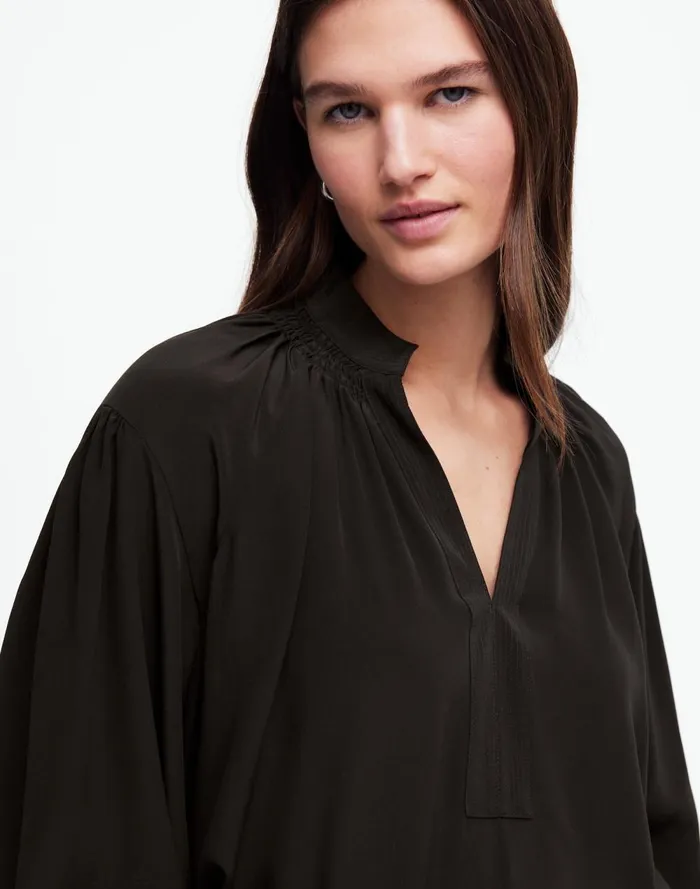 Women Tops and Shirts Madewell Shirred LongSleeve Top In Silk True Black
