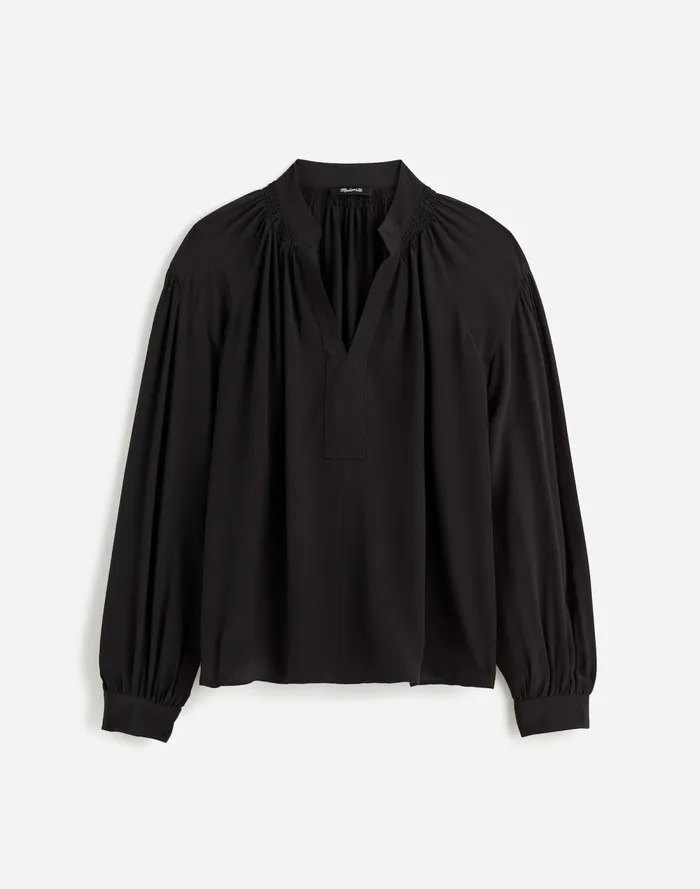 Women Tops and Shirts Madewell Shirred LongSleeve Top In Silk True Black