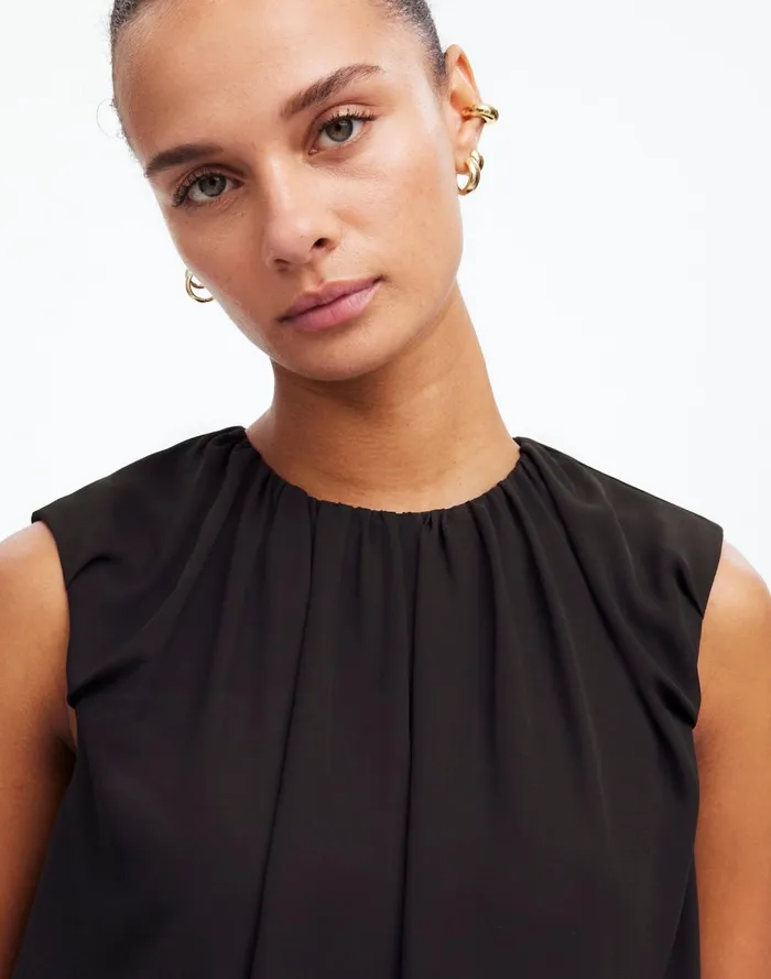 Women Tops and Shirts Madewell Sleeveless Bubble Top In Chiffon True Black