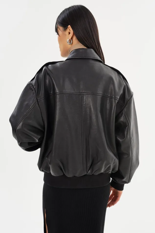 Women TREVANNA Leather Bomber Jacket Black LAMARQUE Leather Jackets Women TREVANNA Leather Bomber Jacket Black LAMARQUE Leather Jackets