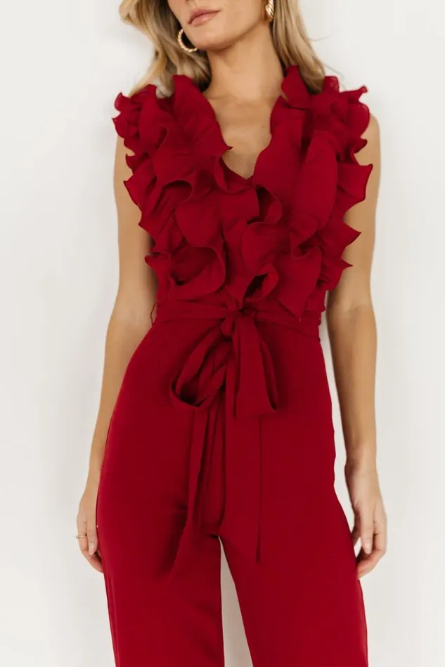 Women Tyra Ruffle Tank Jumpsuit Burgundy Baltic Born The Guest Edit Women Tyra Ruffle Tank Jumpsuit Burgundy Baltic Born The Guest Edit