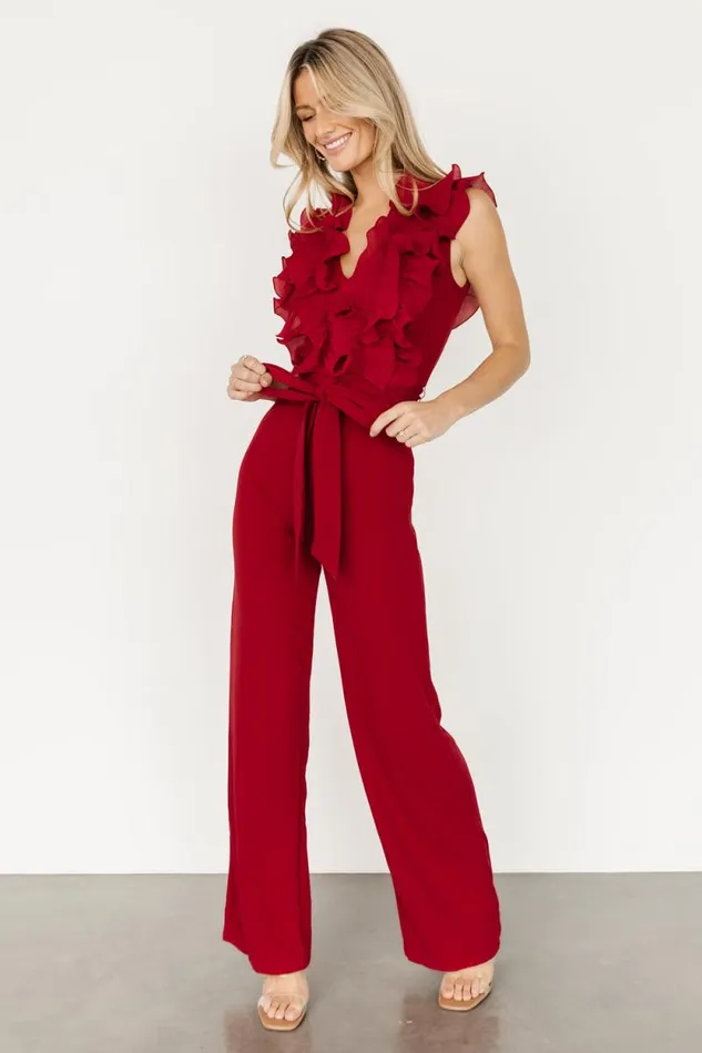 Women Tyra Ruffle Tank Jumpsuit Burgundy Baltic Born The Guest Edit Women Tyra Ruffle Tank Jumpsuit Burgundy Baltic Born The Guest Edit