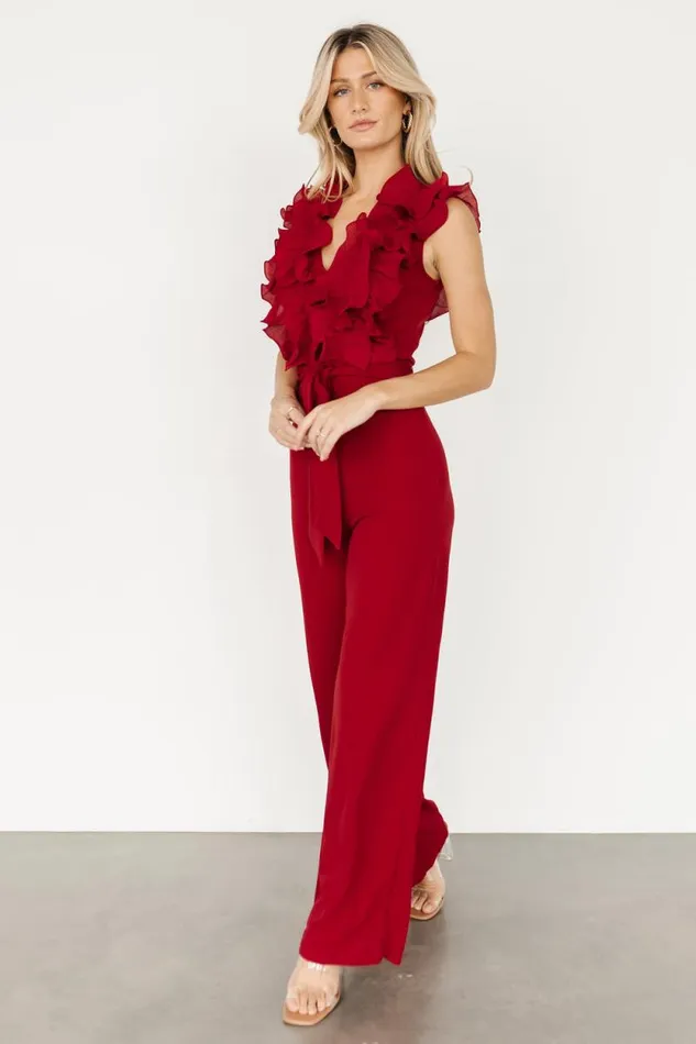 Women Tyra Ruffle Tank Jumpsuit Burgundy Baltic Born The Guest Edit Women Tyra Ruffle Tank Jumpsuit Burgundy Baltic Born The Guest Edit