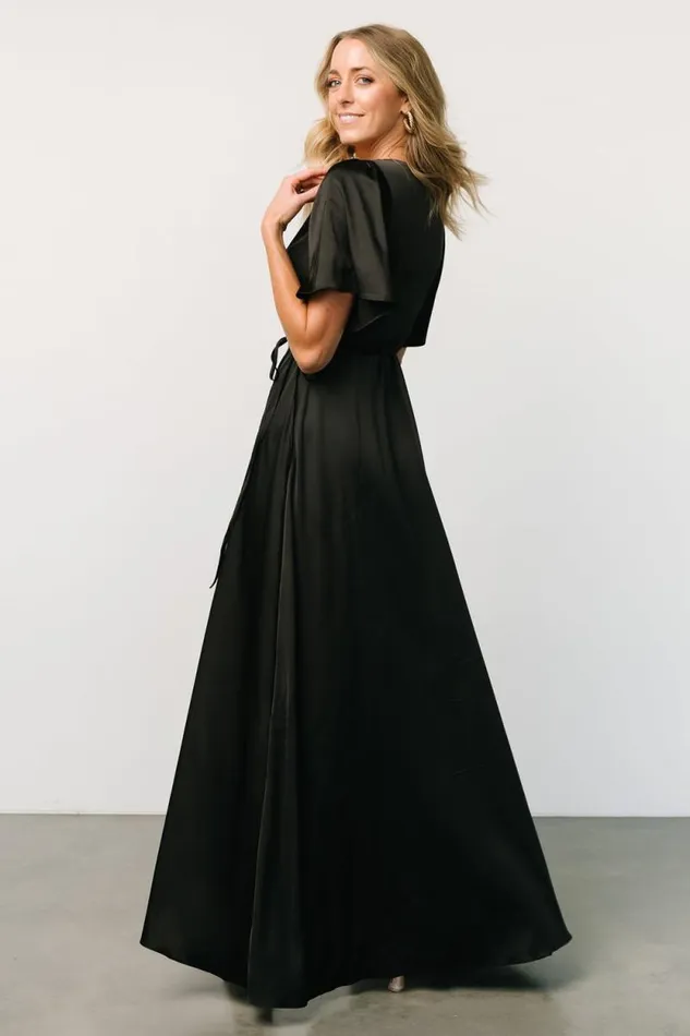 Women Vara Satin Maxi Wrap Dress Black Baltic Born Maxi Dresses Women Vara Satin Maxi Wrap Dress Black Baltic Born Maxi Dresses