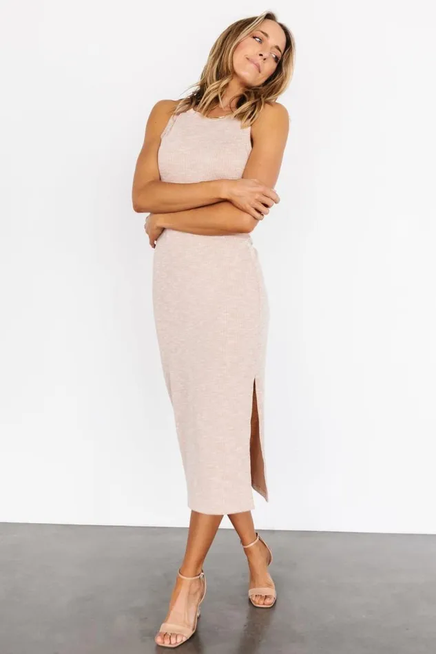 Women Vince Tank Ribbed Dress Oatmeal Baltic Born Midi Dresses Women Vince Tank Ribbed Dress Oatmeal Baltic Born Midi Dresses